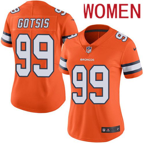 Women Denver Broncos #99 Adam Gotsis Orange Nike Rush Vapor Limited NFL Jersey->women nfl jersey->Women Jersey